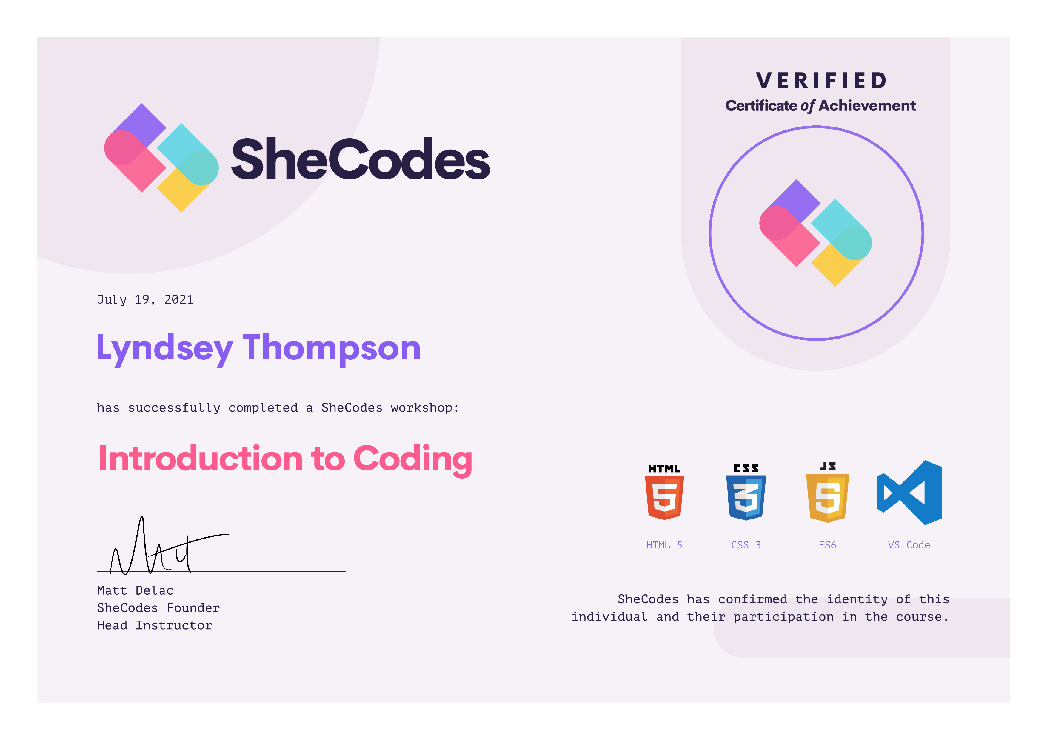 Introduction to coding certificate